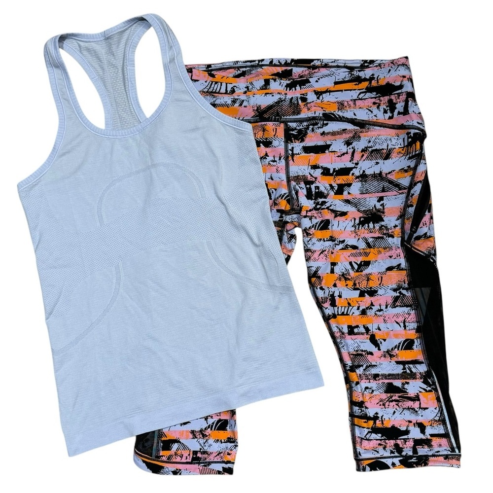 Lululemon Sz 6 / 8 Swiftly tank cropped Leggings Set Running Athletic Zumba Gym